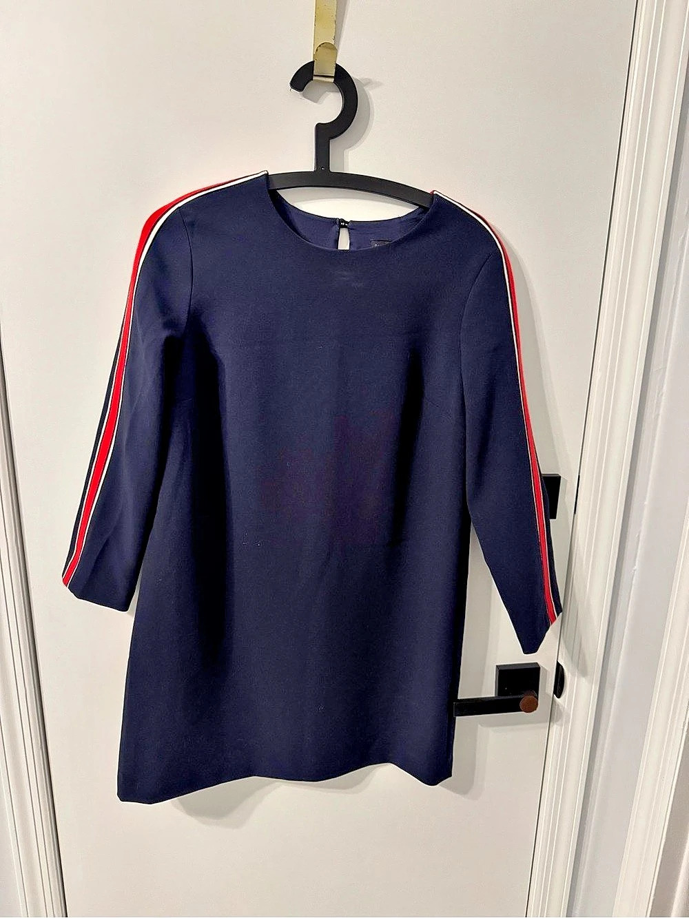 Banana Republic Navy Blue Red Stripe Sleeve Shift Dress Petite